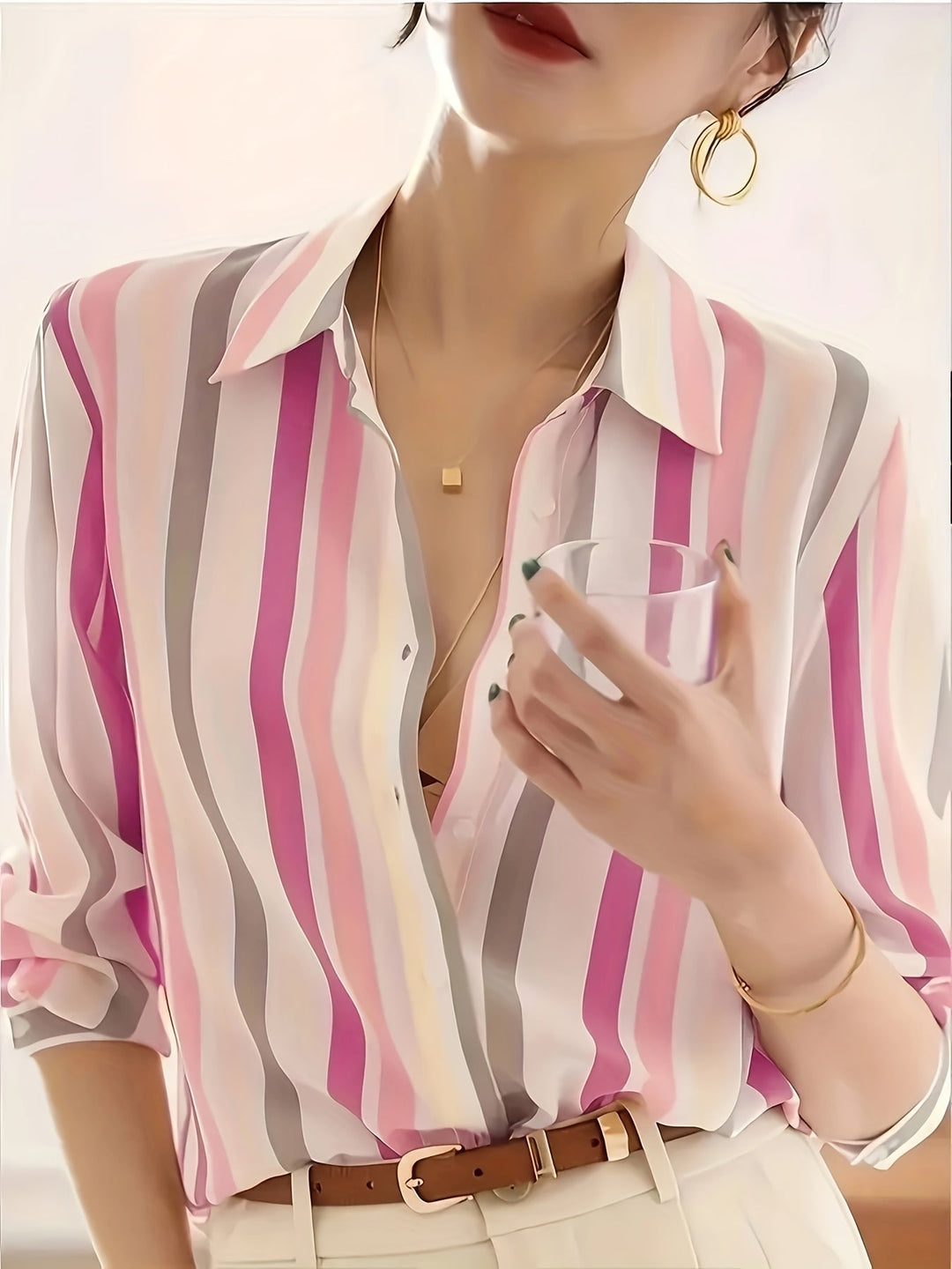 Refined Striped Button-Up Shirt for Women