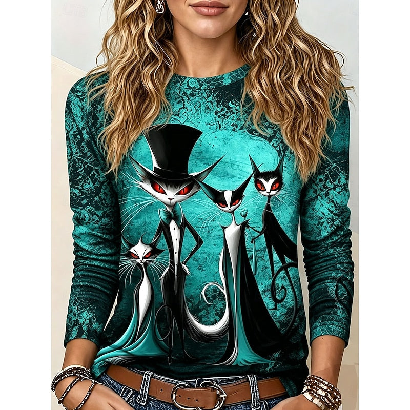 Halloween Gothic Graphic Long-Sleeve Top for Women