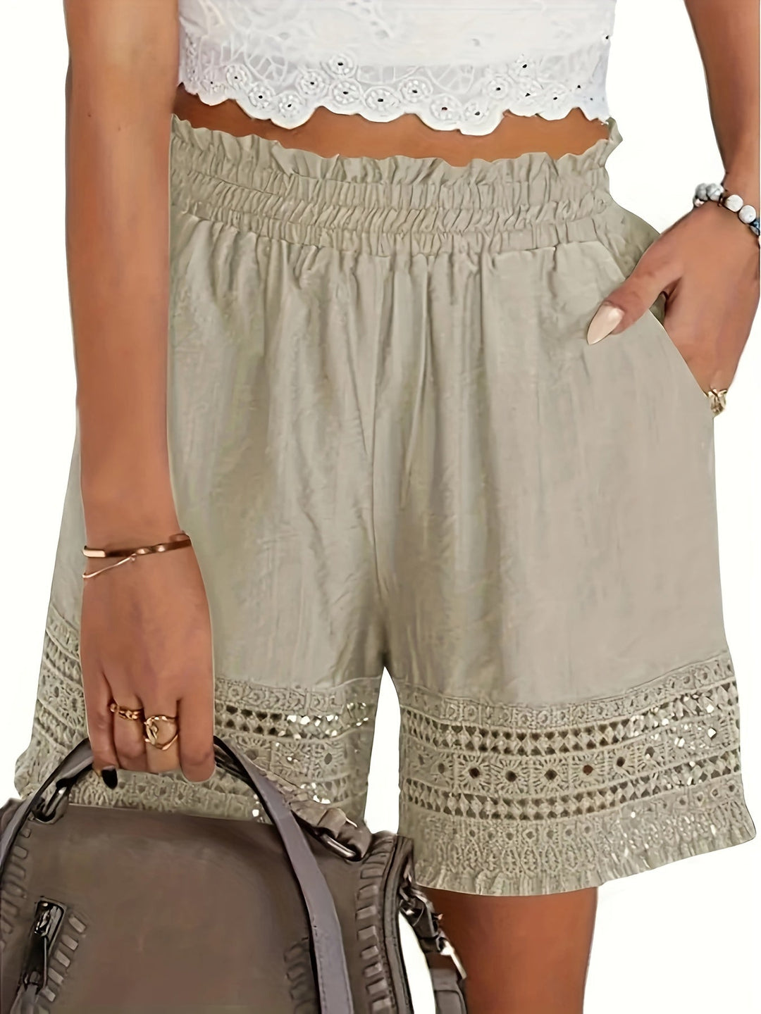 Lace-Trim Paper Bag Shorts for Women