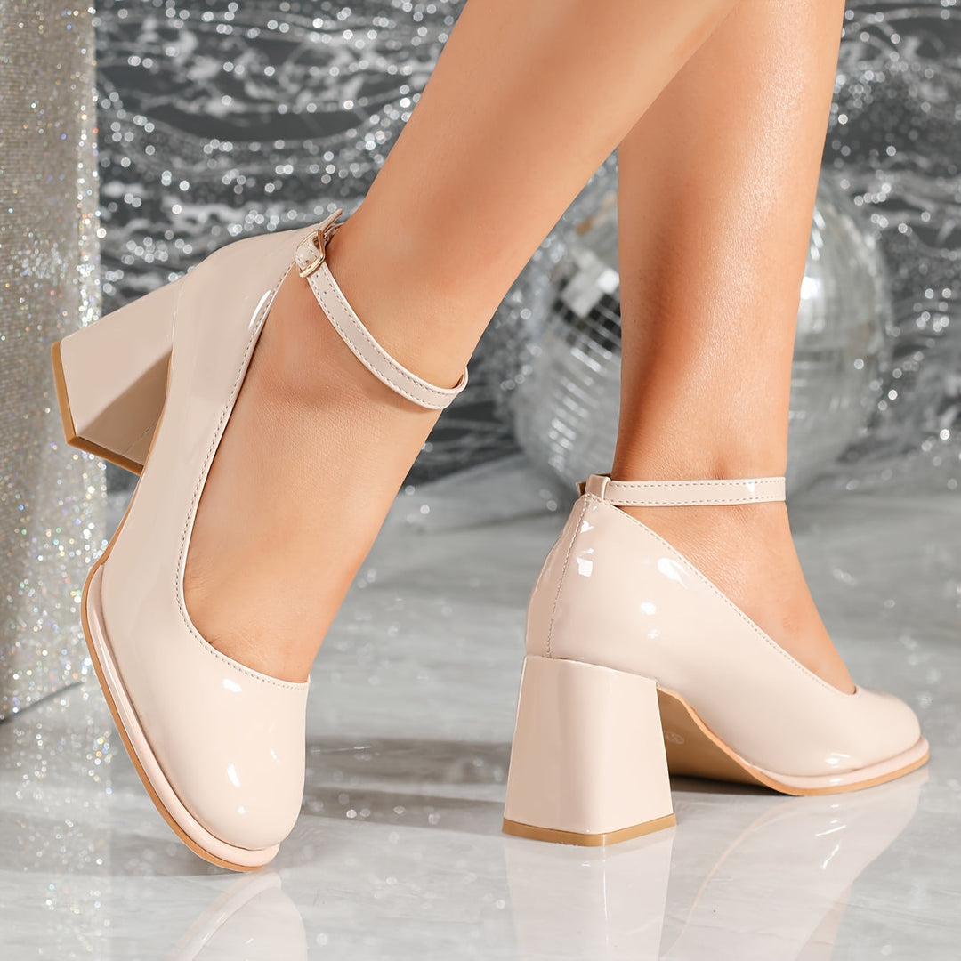 Shiny Patent Strap Heels for Women, Classic Style
