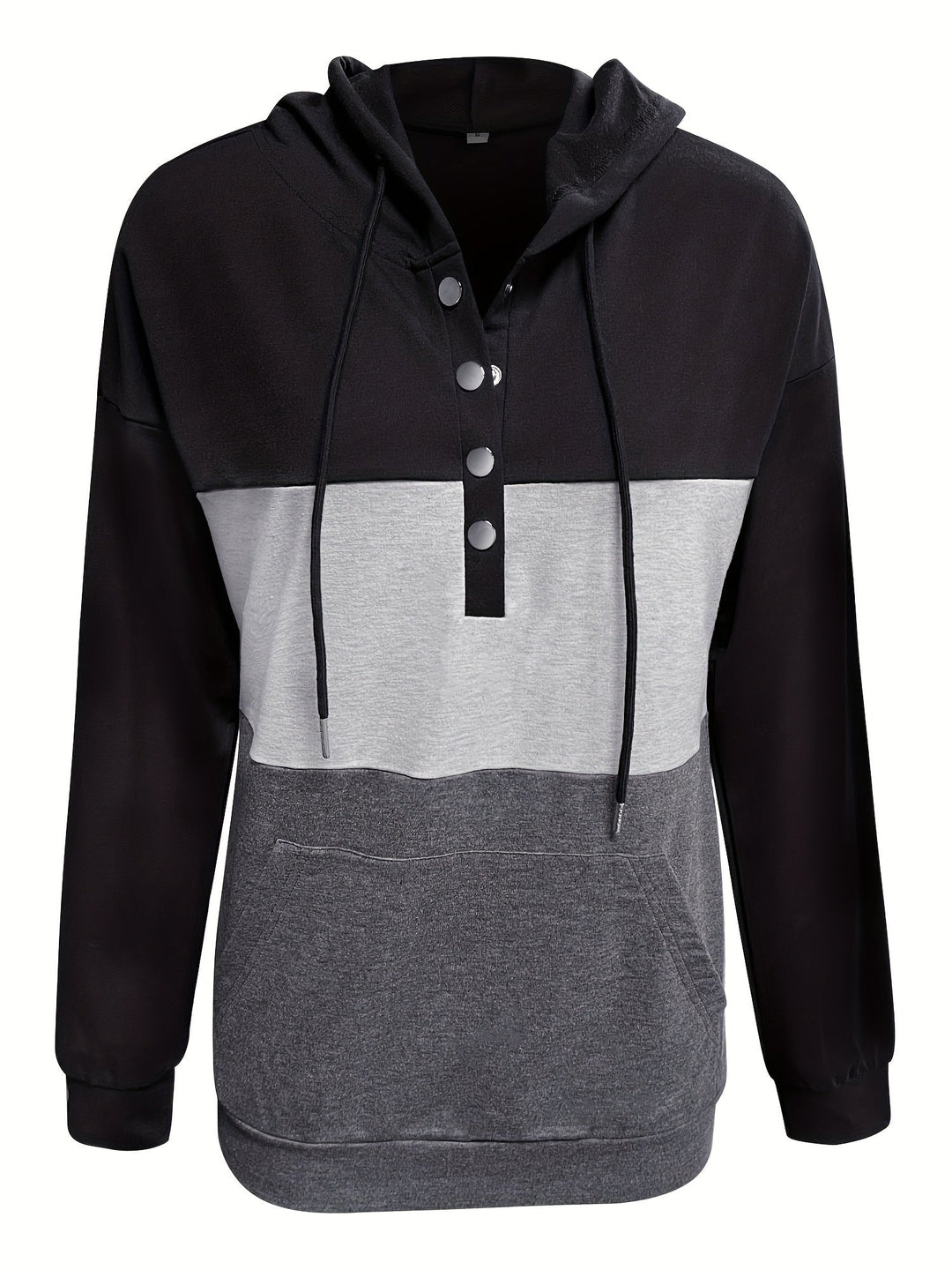 Color Block Button-Neck Hoodie for Women