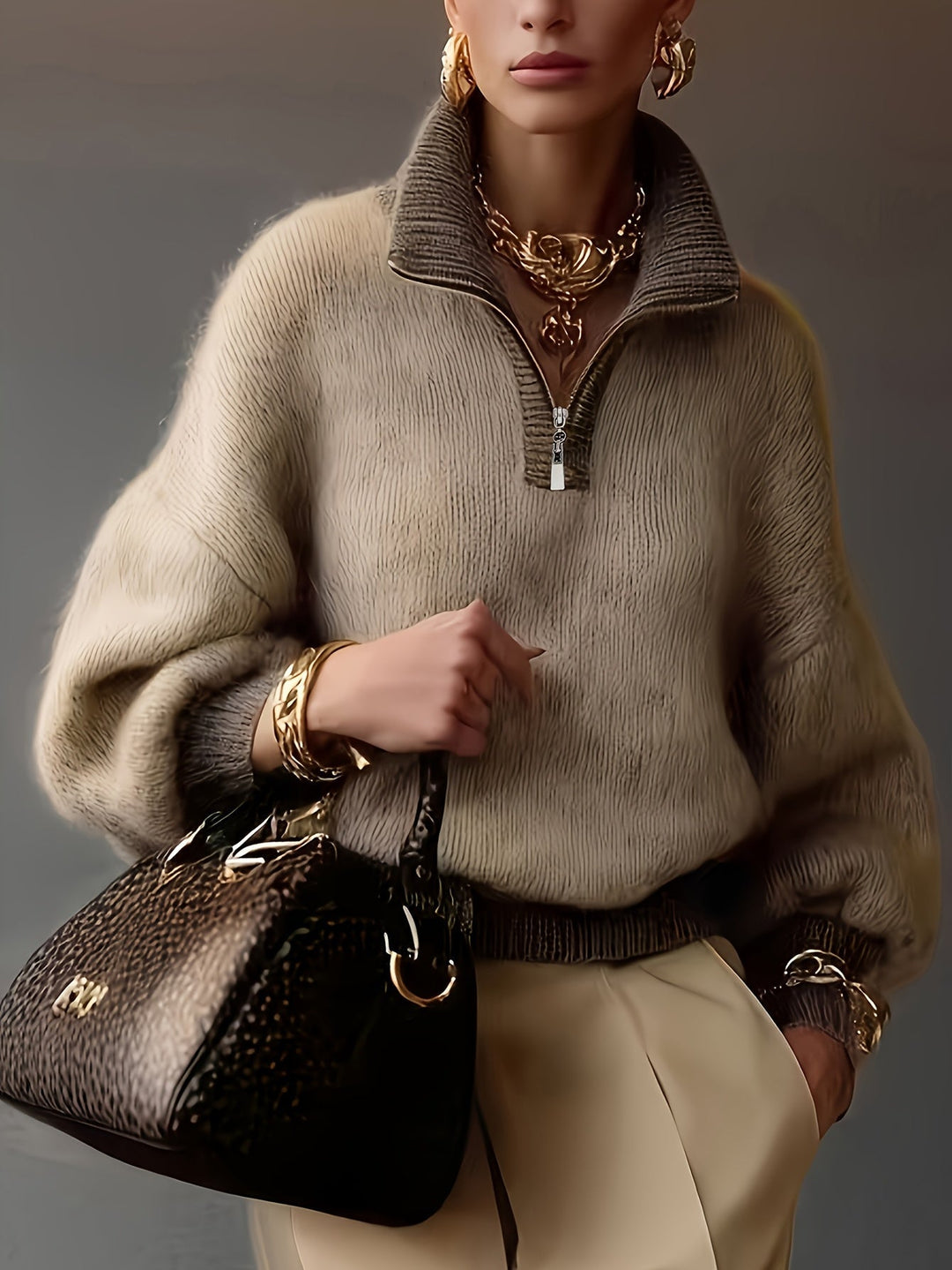 Relaxed Half-Zip Sweater for Women