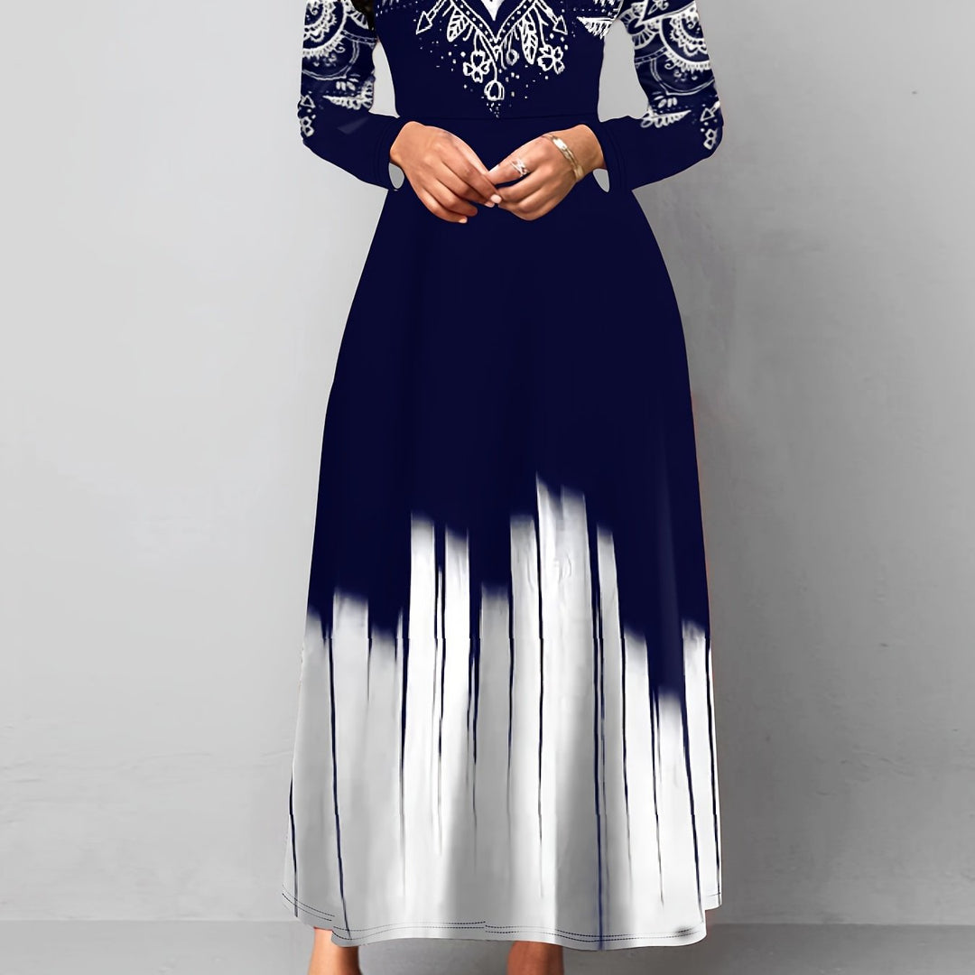 Ornate Print Flared Maxi Dress for Women