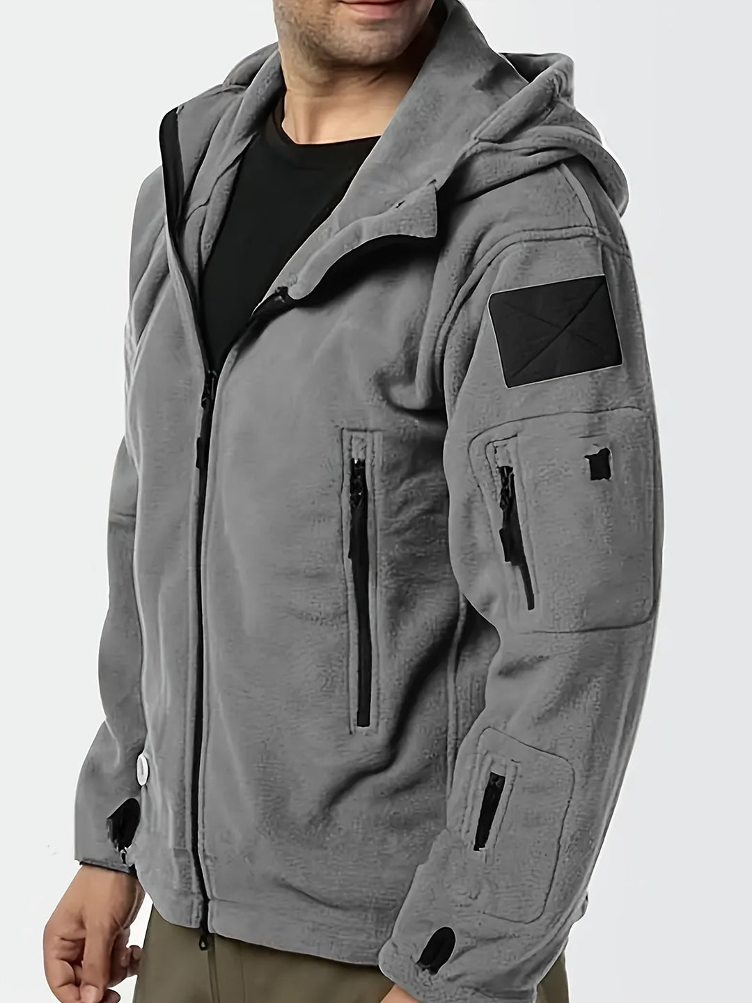Rugged Hooded Zip Jacket for Men, Plus Size