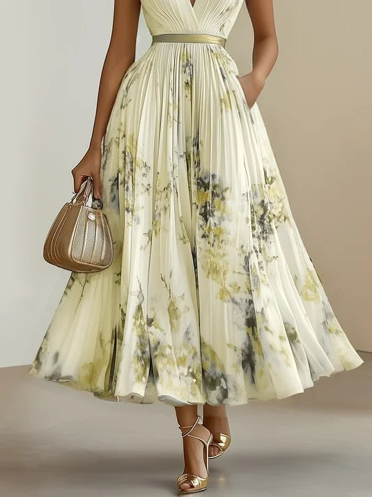 Sleeveless Long V-Neck Dress for Women, Elegant Style