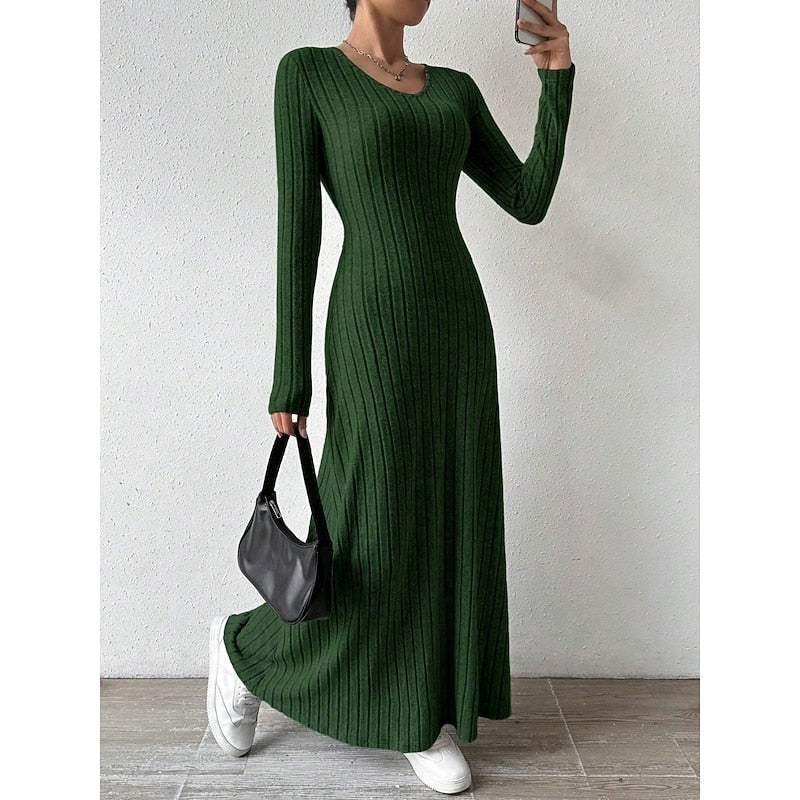 Ribbed Long-Sleeve Maxi Dress for Women