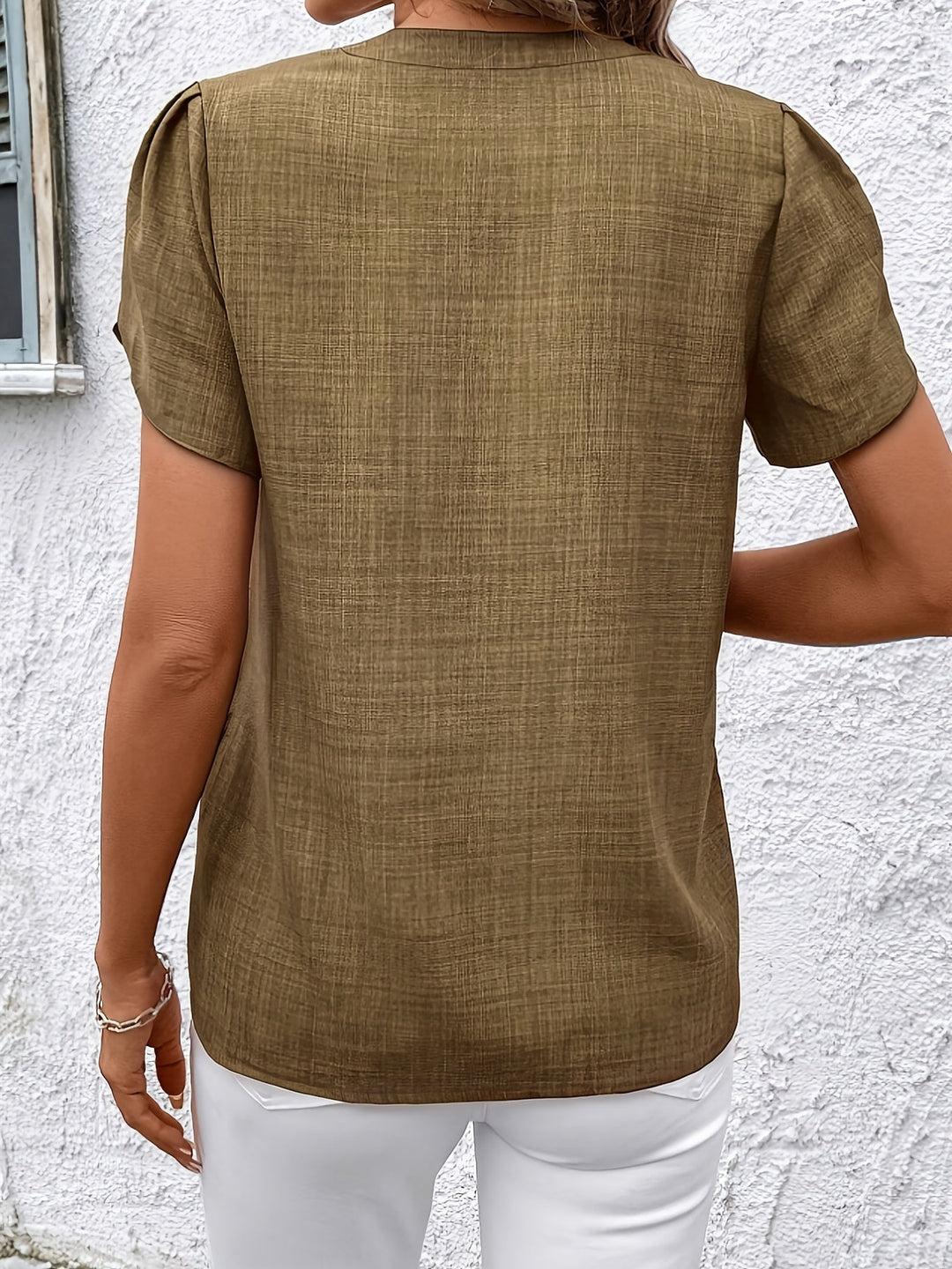 Petal Sleeve Notched Blouse for Women