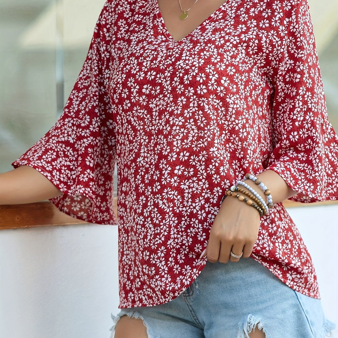 Floral Ruffle-Sleeve Blouse for Women