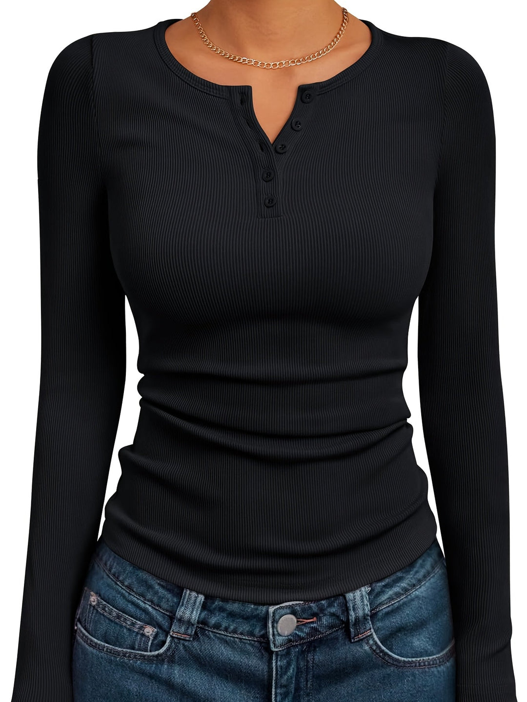 Fitted Button Henley Top for Women
