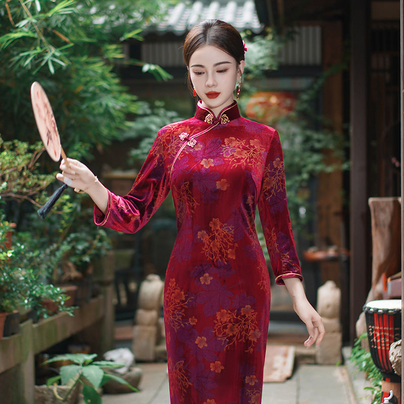 Women's Retro Velvet Cheongsam Dress
