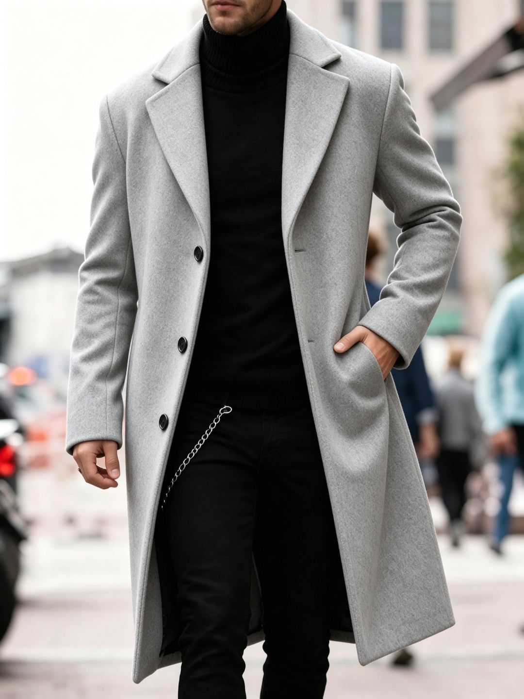 Refined Long Trench Coat for Men, Plus Size