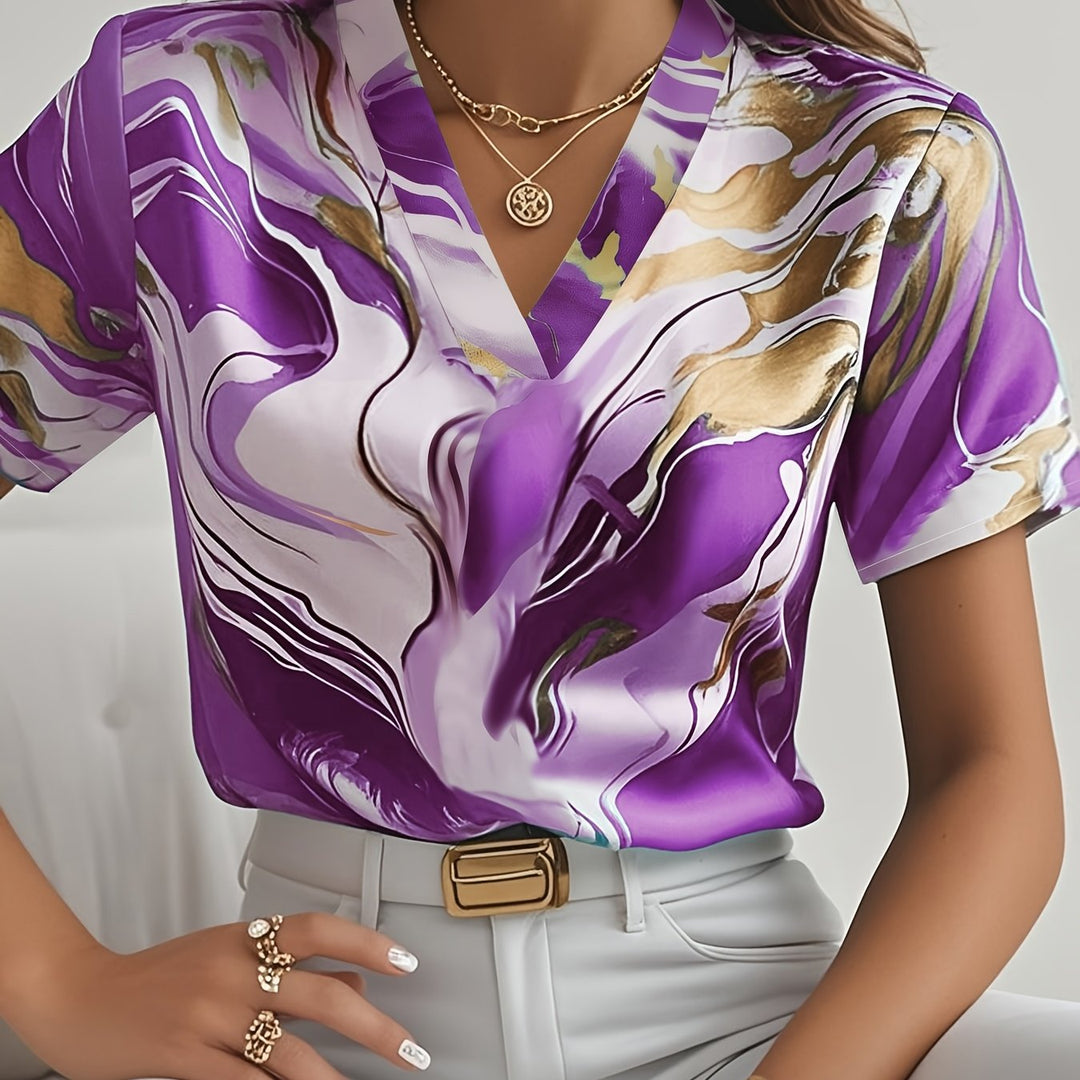 Artful Swirl-Print Blouse for Women