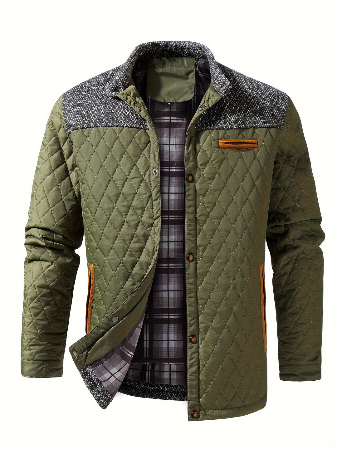 Quilted Stand-Collar Jacket for Men, Plus Size