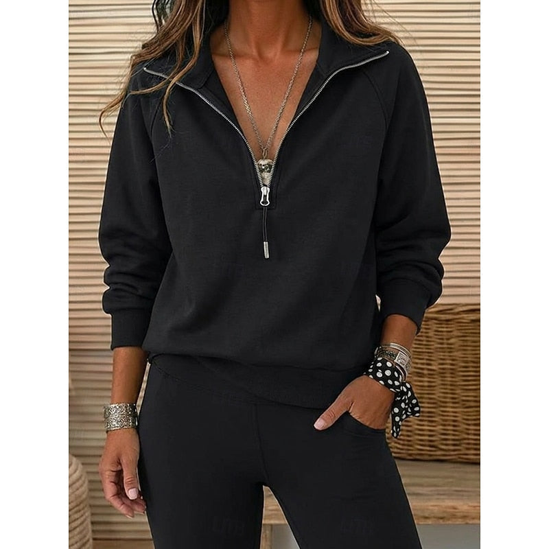 Quarter-Zip Lapel Sweatshirt for Women
