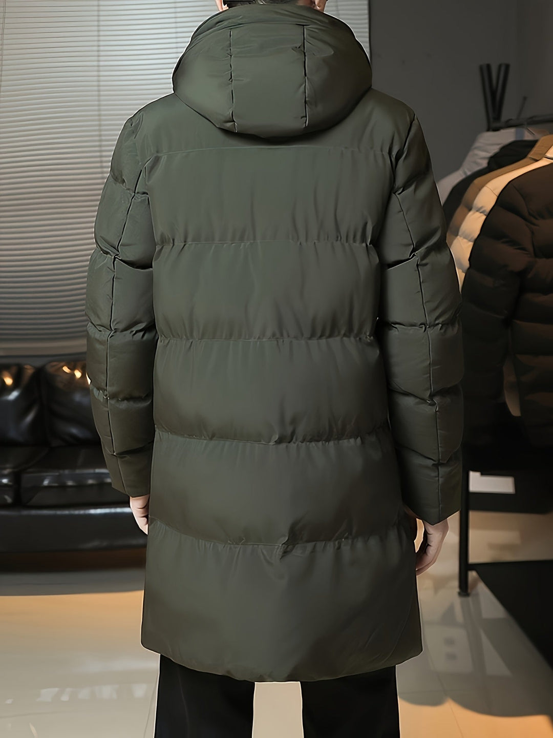 Hooded Longline Puffer Coat for Men, Plus Size