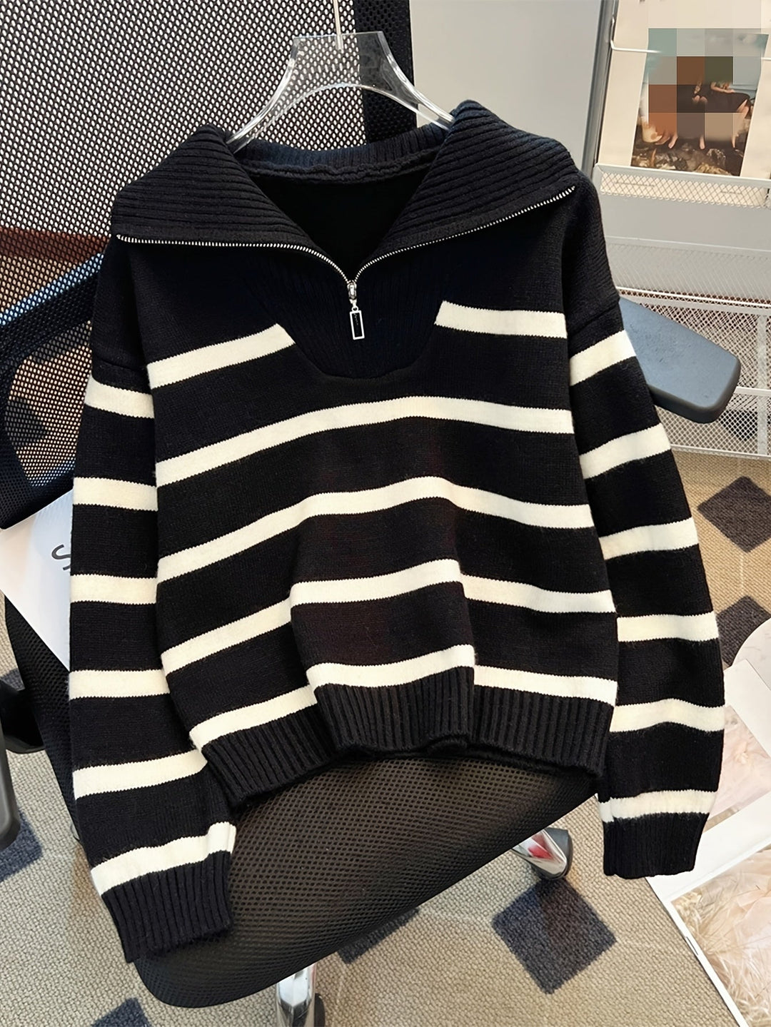Striped Quarter-Zip Sweater for Women