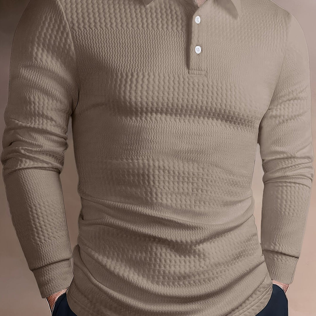 Long-Sleeve Polo Shirt for Men, Textured Style