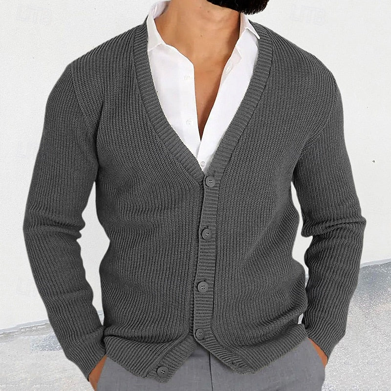 V-Neck Button-Down Cardigan, Men's Classic Fit