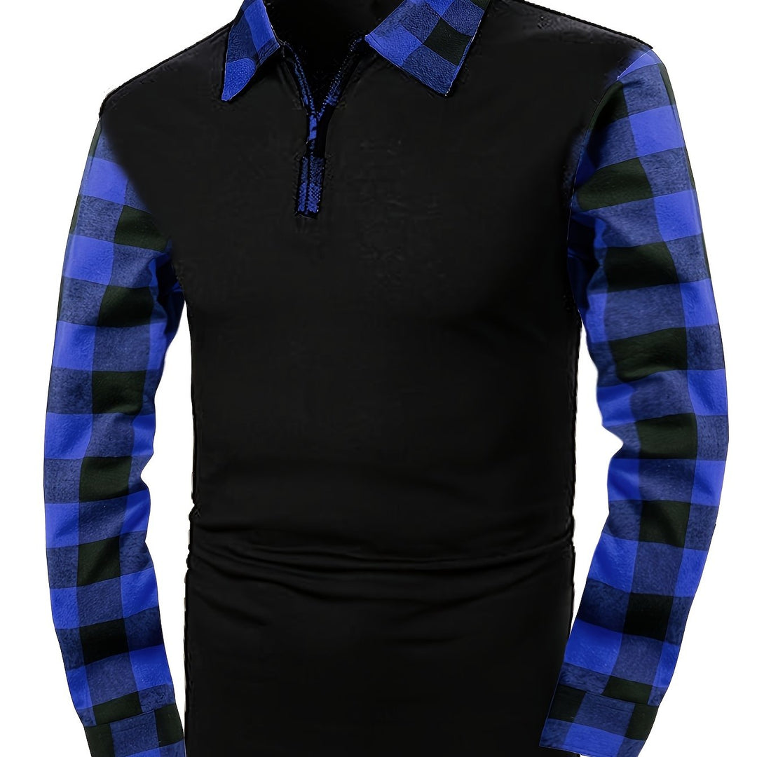 Half-Zip Contrast Shirt for Men, Plus Size