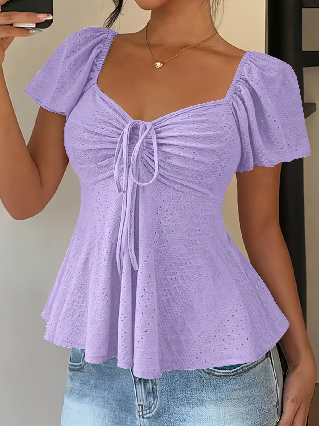 Flutter-Sleeve Peplum Top for Women