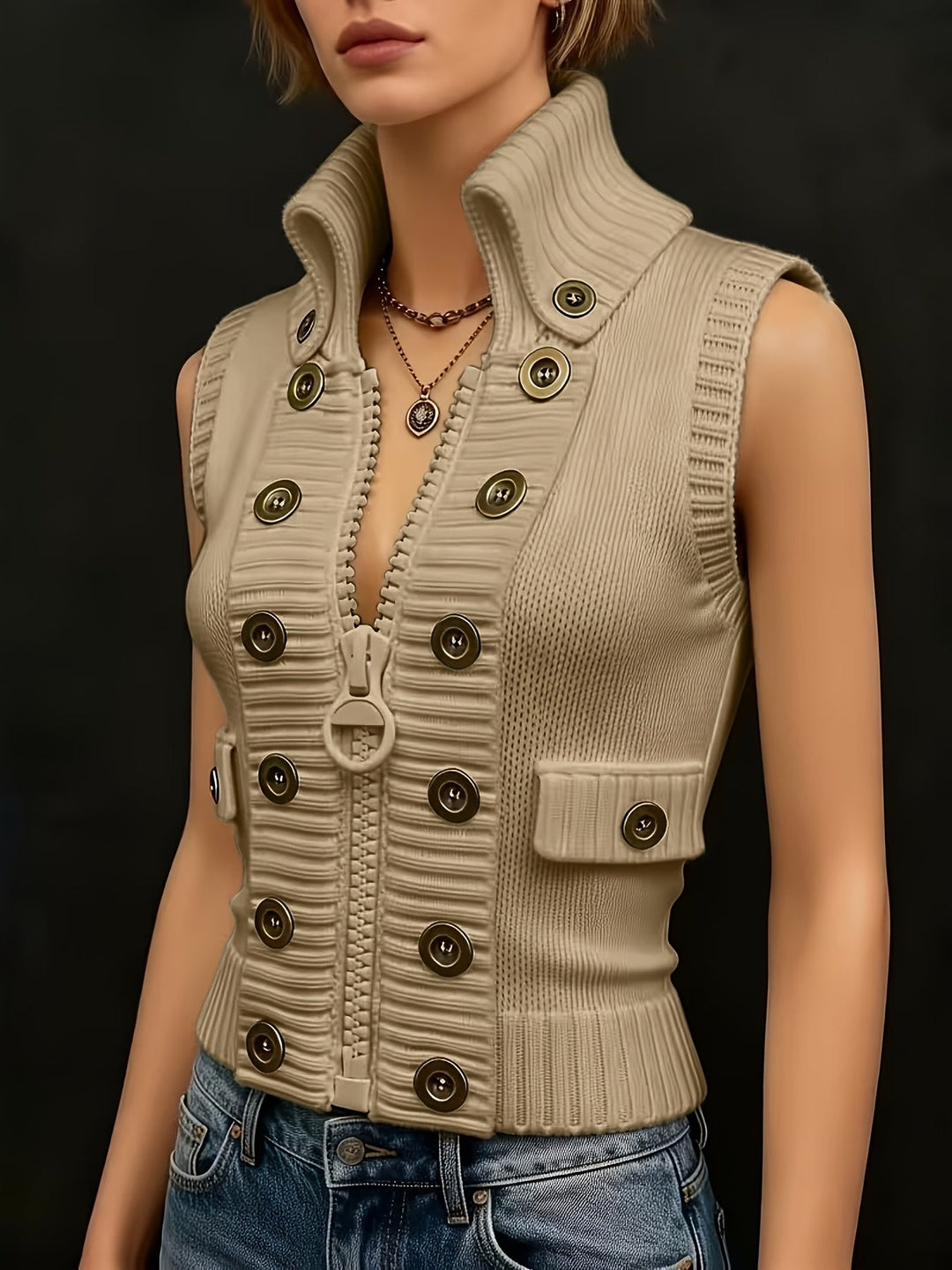 High-Collar Zip Vest for Women