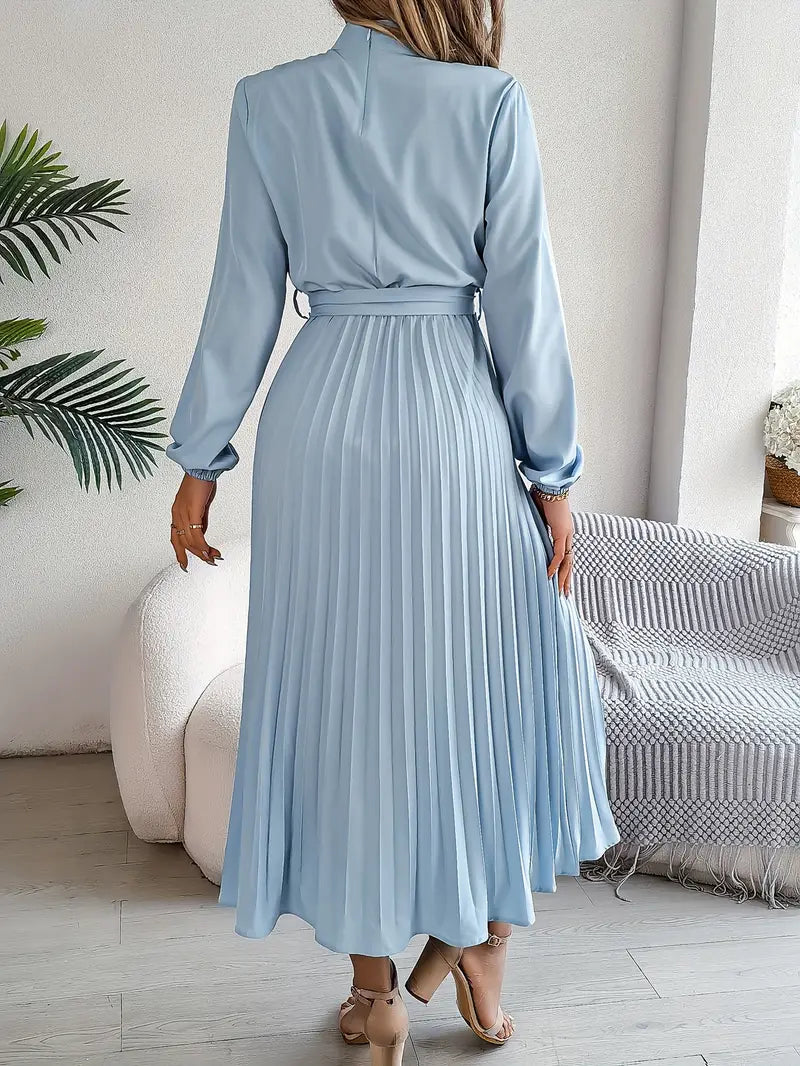 Long-Sleeve Belted Waist Midi Dress for Women