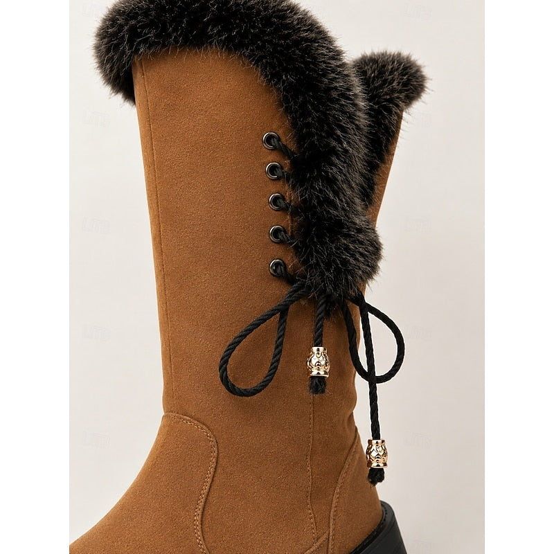 Fur-Trimmed Knee-High Winter Boots for Women