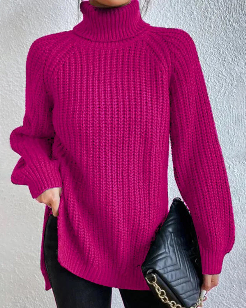 Women's Turtleneck Sweater with Side Slit