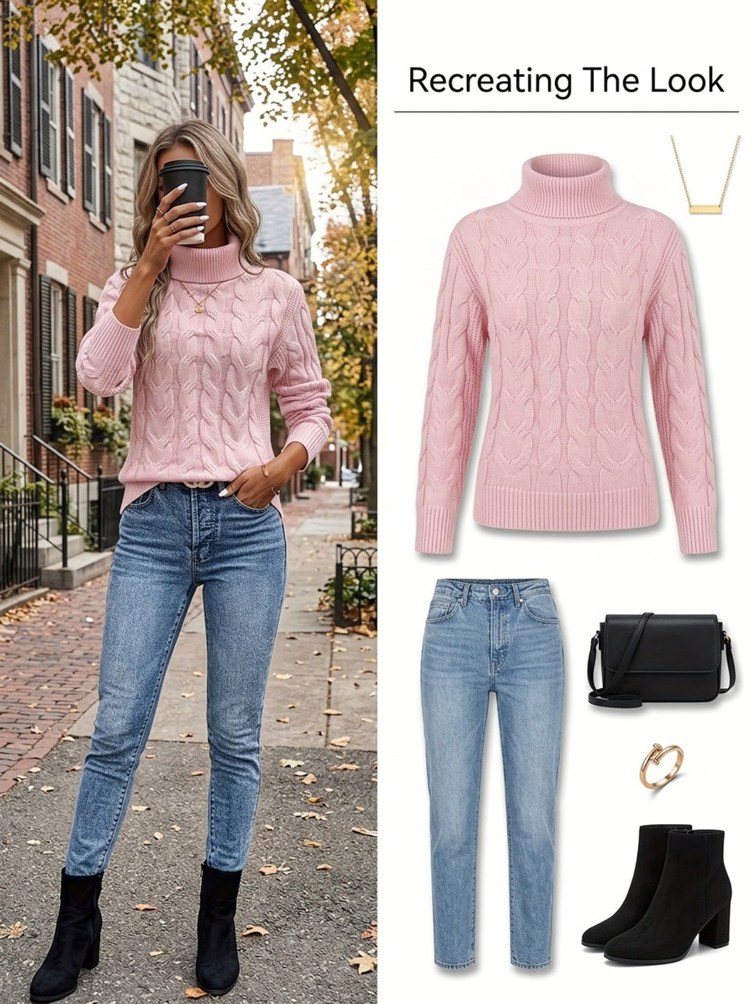 Cable-Knit Turtleneck Sweater for Women, Cozy Style