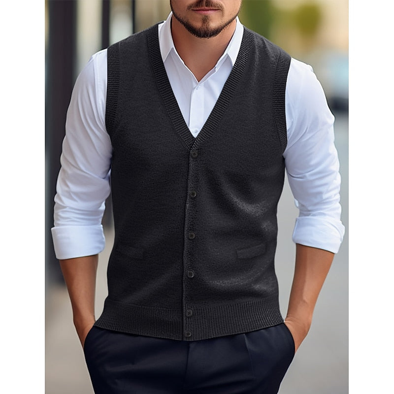 Buttoned V-Neck Sweater Vest for Men