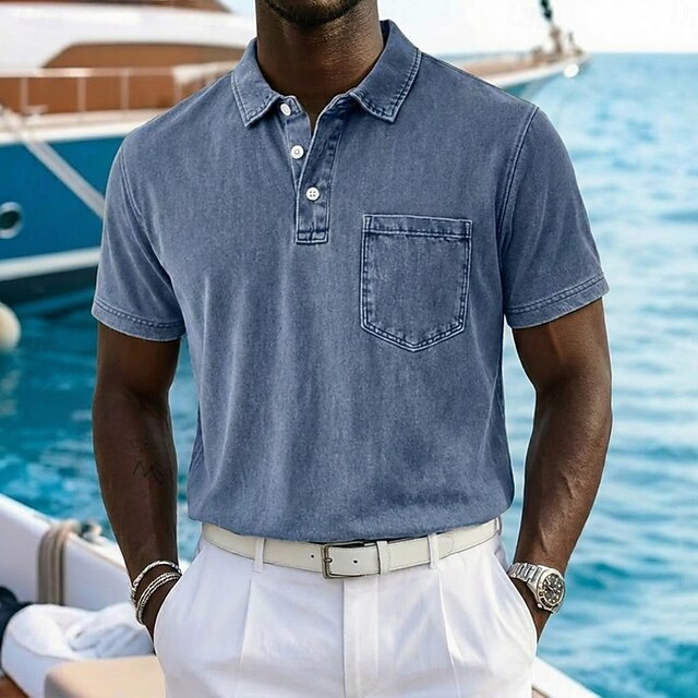 Vintage-Washed Polo Shirt for Men, Plus Size