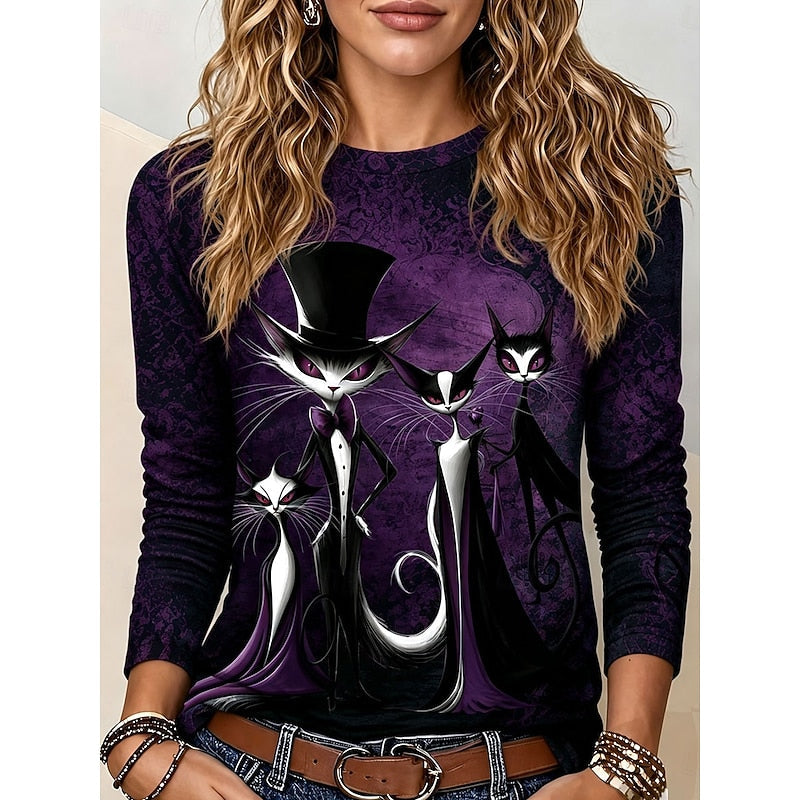 Halloween Gothic Graphic Long-Sleeve Top for Women