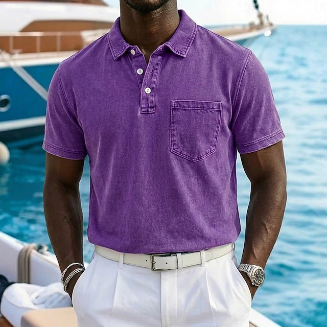 Vintage-Washed Polo Shirt for Men, Plus Size