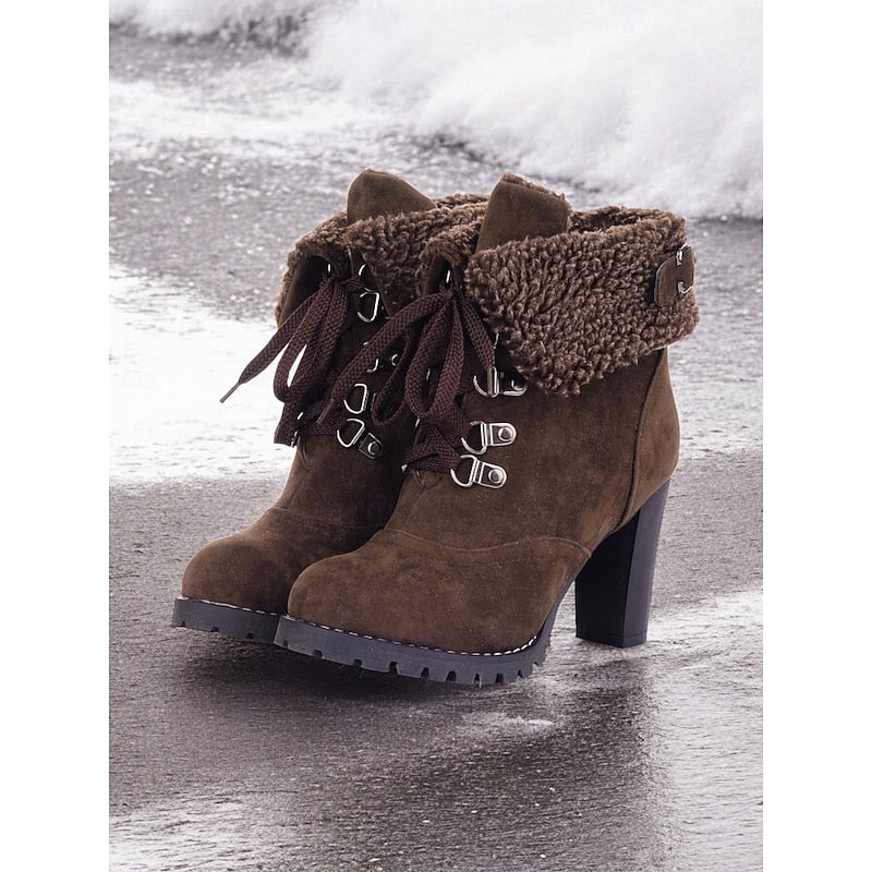 Fur-Trimmed Lace-Up Winter Boots for Women