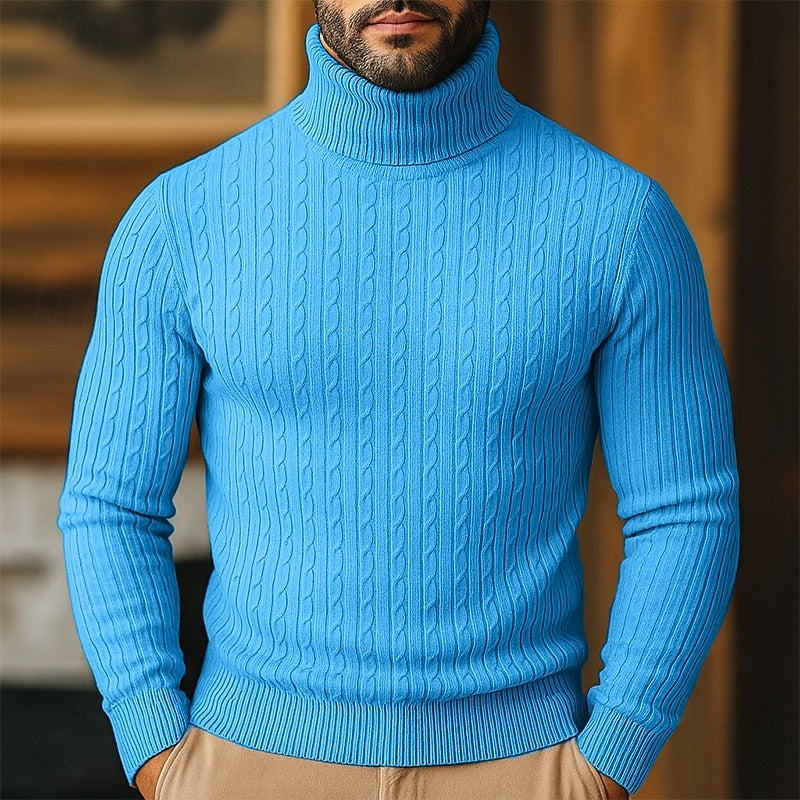 Cable Knit Turtleneck Sweater for Men