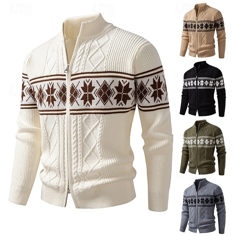 Fair Isle Zip Cardigan for Men, Plus Size