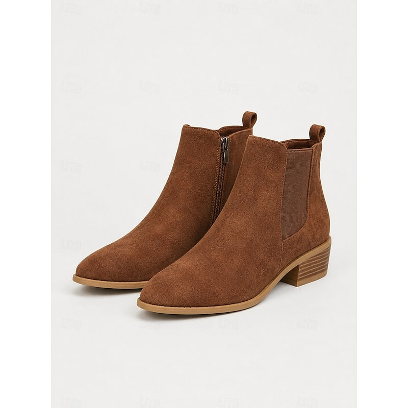 Ladies Pointed-Toe Block Heel Ankle Boots