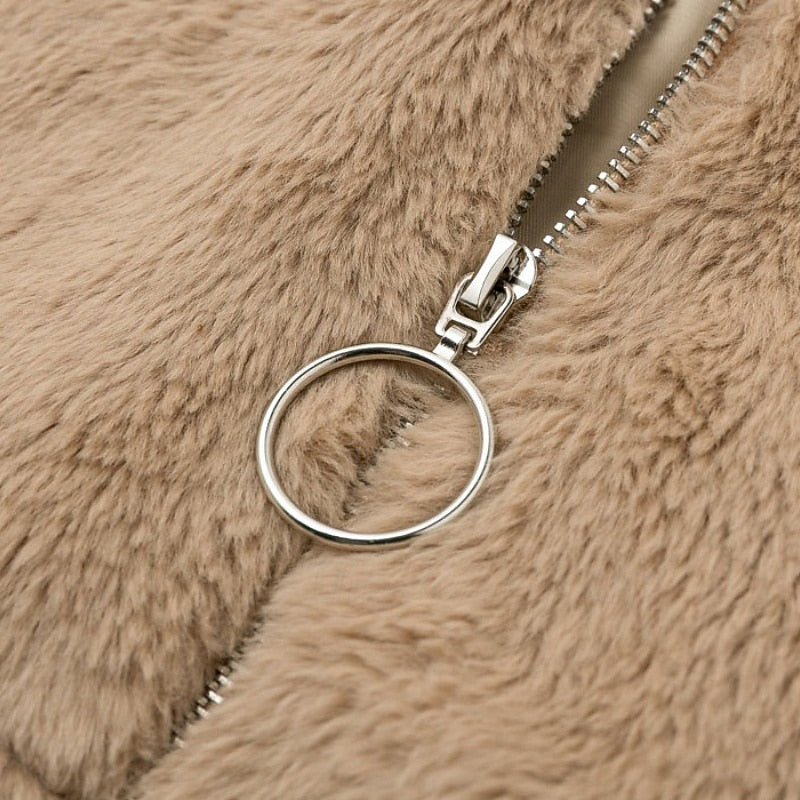 Plush Cropped Zip Jacket for Women, Plus Size
