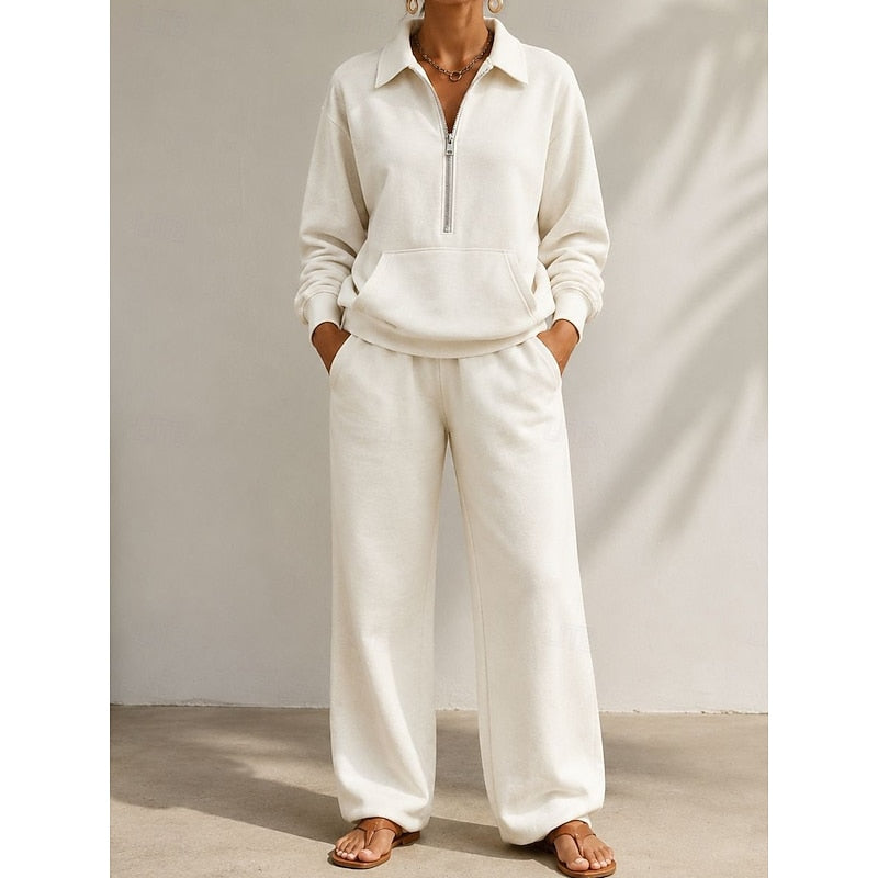 Relaxed Half-Zip Two-Piece Set for Women