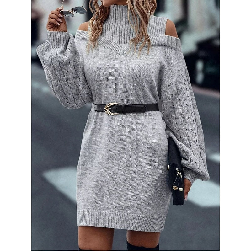 Cold-Shoulder Turtleneck Sweater Dress for Women