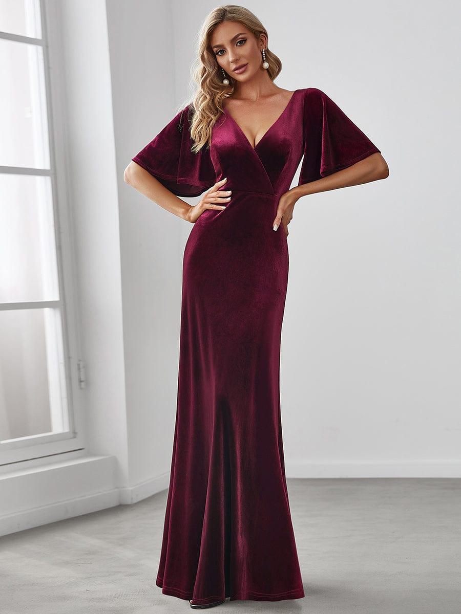 Women's Velvet V-Neck Midi Party Dress – Stretch