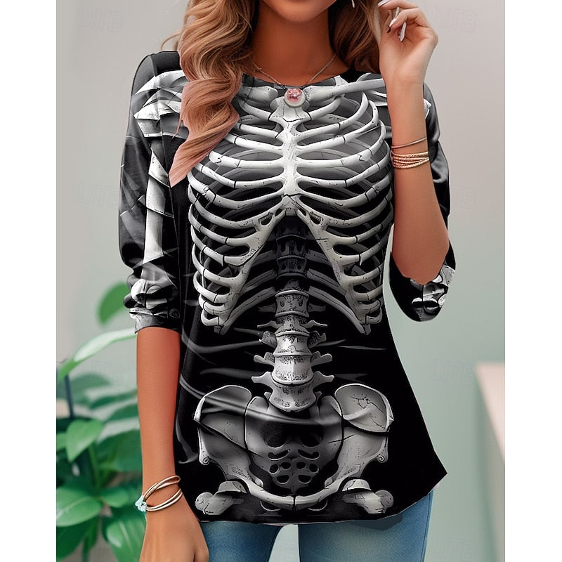 Halloween Skeleton Long-Sleeve Top for Women