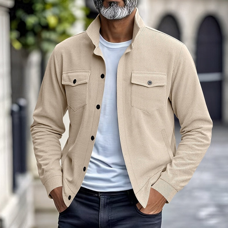 Plus Size Ribbed Utility Jacket for Men