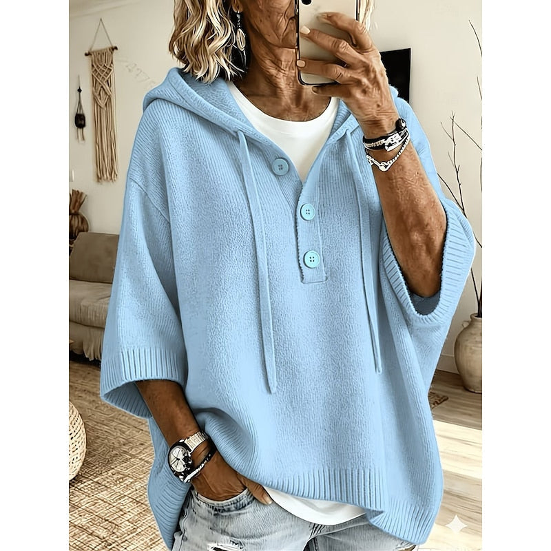 Relaxed Hooded Knit Sweater for Women, Plus Size