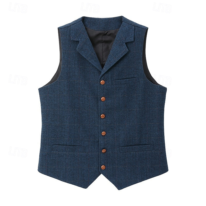 Plus Size Herringbone Tailored Waistcoat for Men
