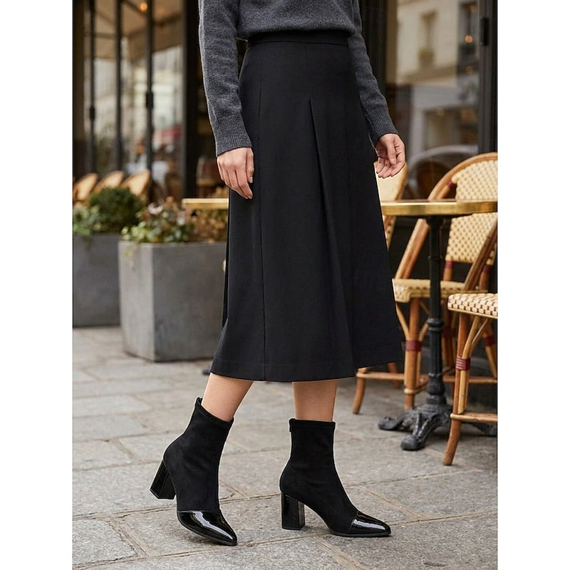 Cap-Toe Chunky Heel Ankle Boots for Women