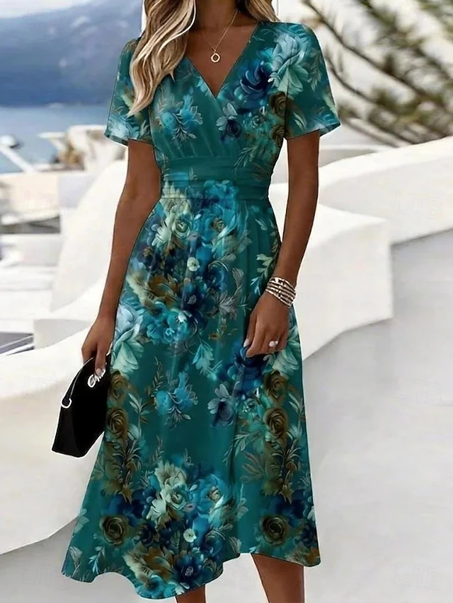 Flowing Floral Midi Dress for Women
