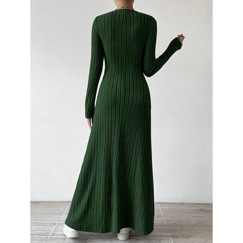Ribbed Long-Sleeve Maxi Dress for Women