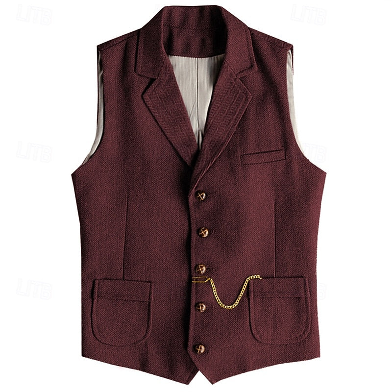 Herringbone Tailored Waistcoat for Men, Plus Size