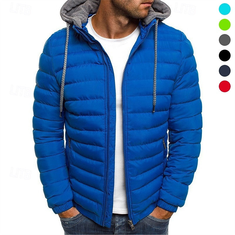 Hooded Quilted Puffer Jacket for Men, Plus Size